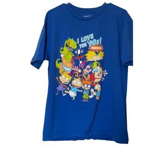 Nickelodeon Mens Blue I Love the 90s Graphic Short Sleeve T-Shirt Size Large
